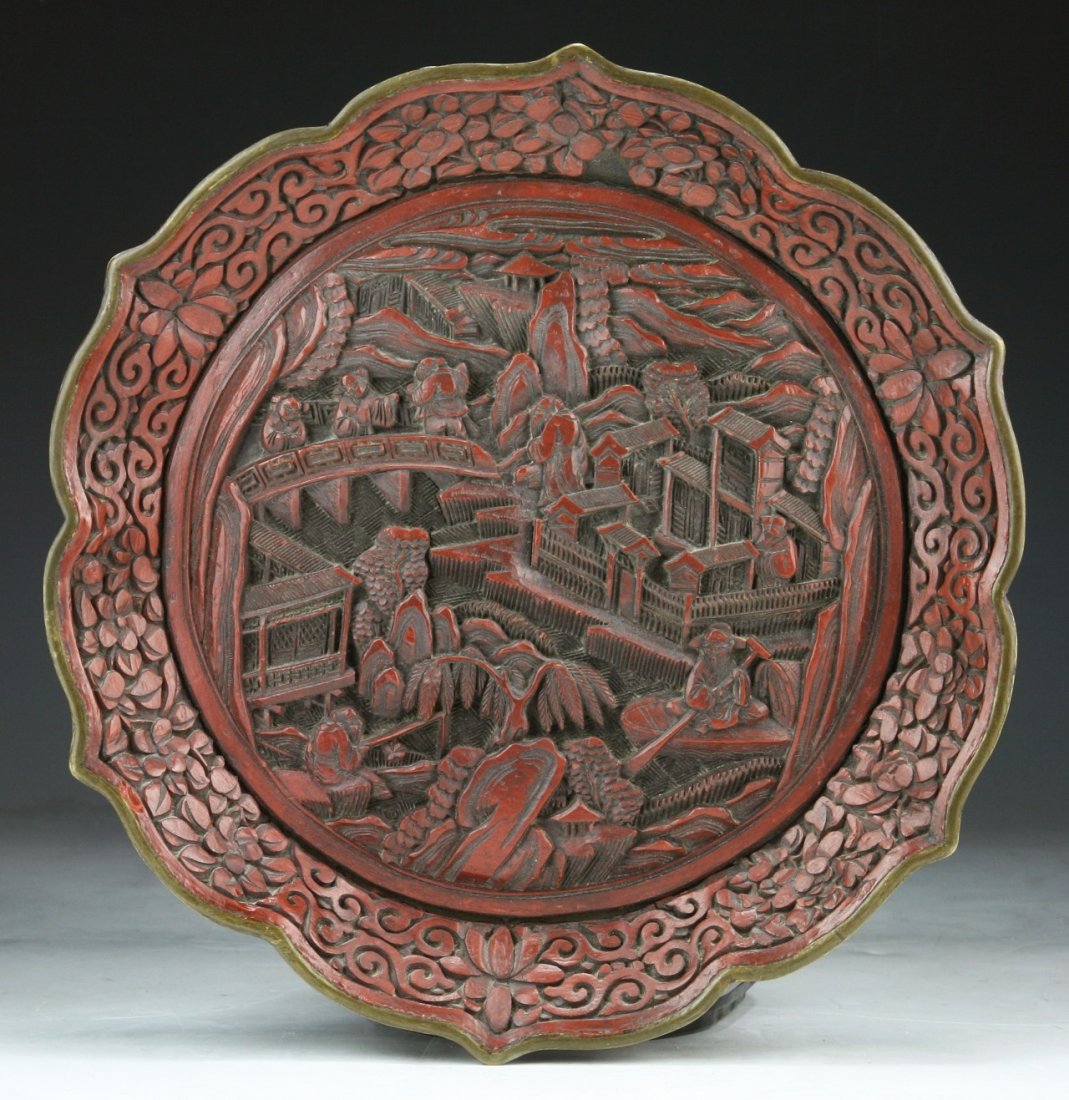 A Fine Chinese Antique Red Cinnabar Lacquer Plate (1 of 4)