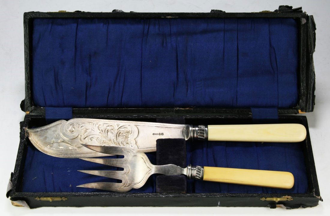 Set Of Antique EXPORT Silver & Ivory Knife & Fork (1 of 3)