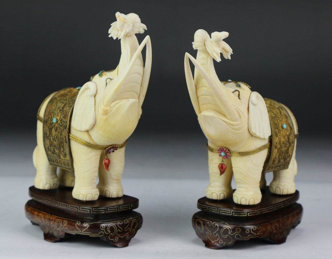 Pair Chinese Antique Ivory Carved Elephants (1 of 8)