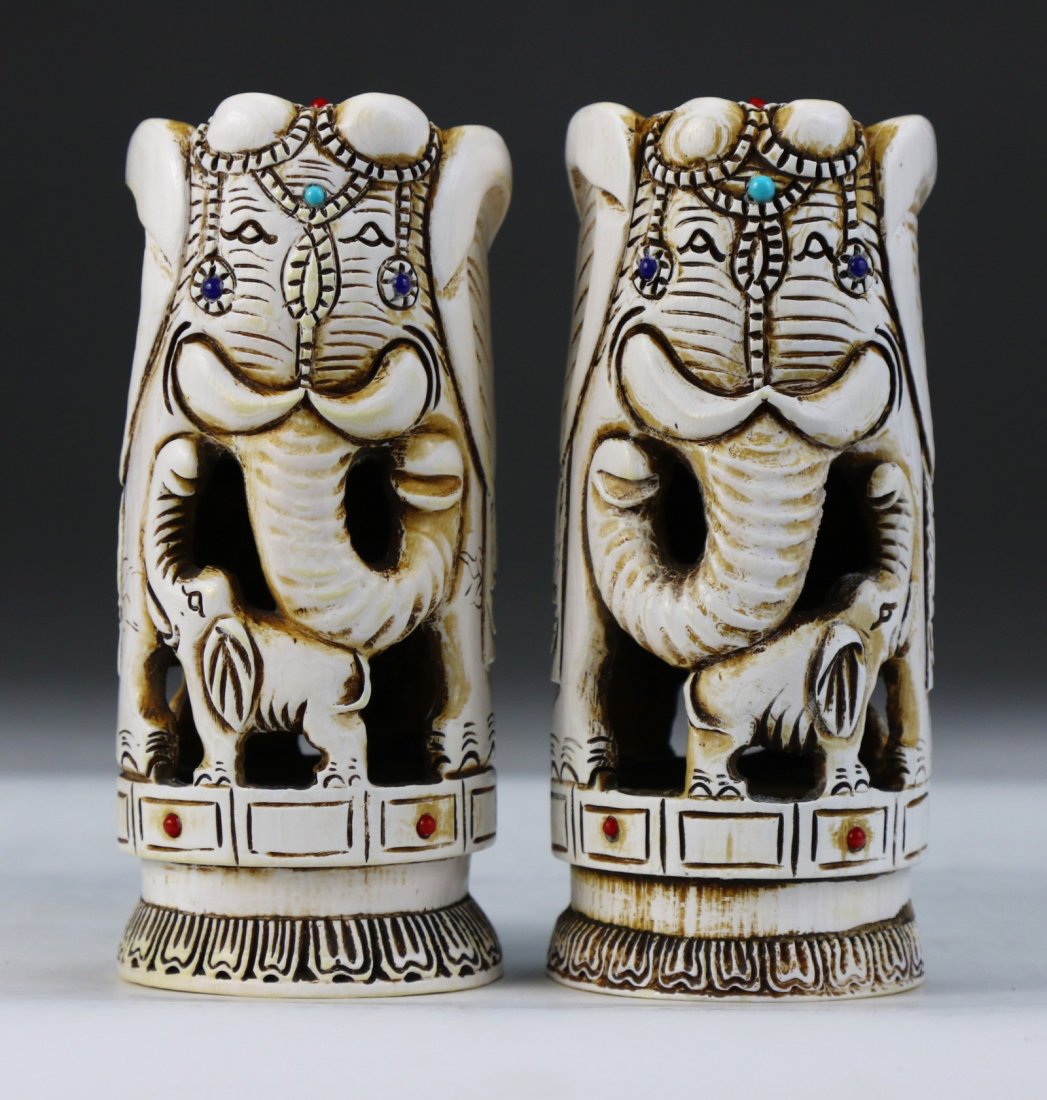 Pair Chinese Antique Ivory Carved Elephants (1 of 7)