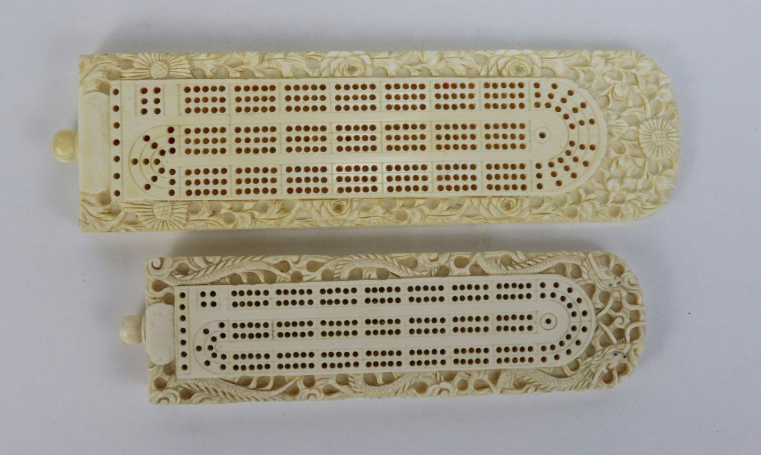 Two (2) Chinese Antique Ivory Carved Cribbage Boards (1 of 3)