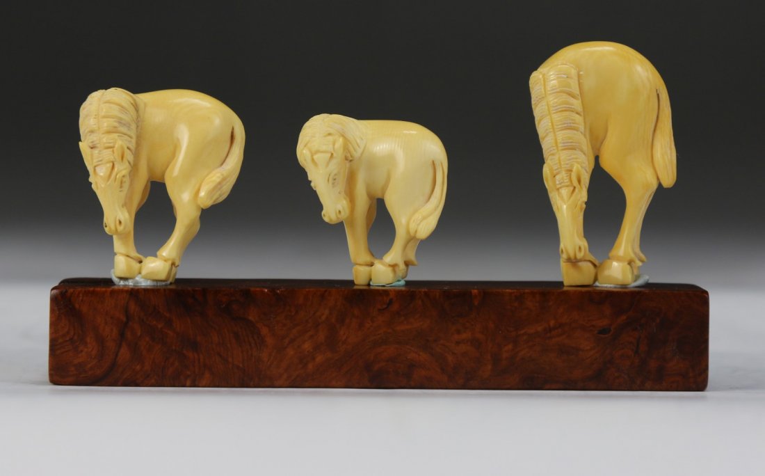 Three (3) Chinese Antique Ivory Carved Horses (1 of 6)
