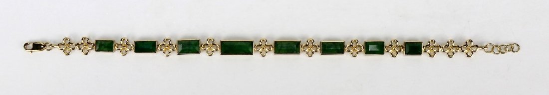 A Natural Dark Green Jadeite Bracelet, 18K Gold (1 of 5)