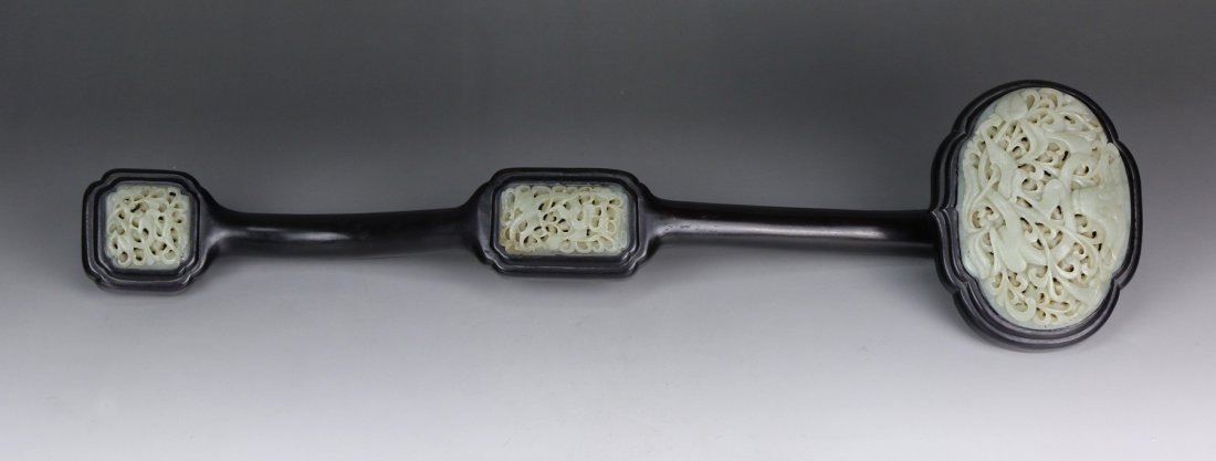 A Chinese Antique Jade-Inset Wood Carved Ruyi (1 of 5)