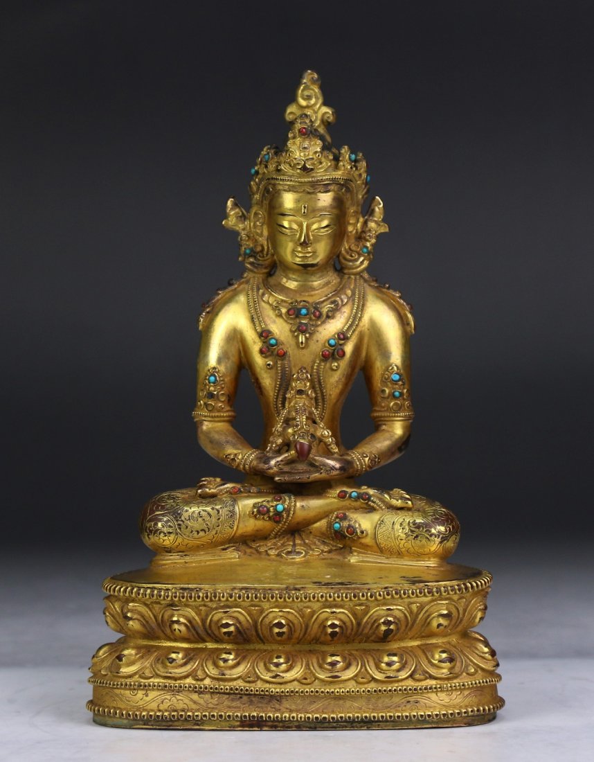 A Tibetan Antique Jeweled Gilt Bronze Amitayus (1 of 6)