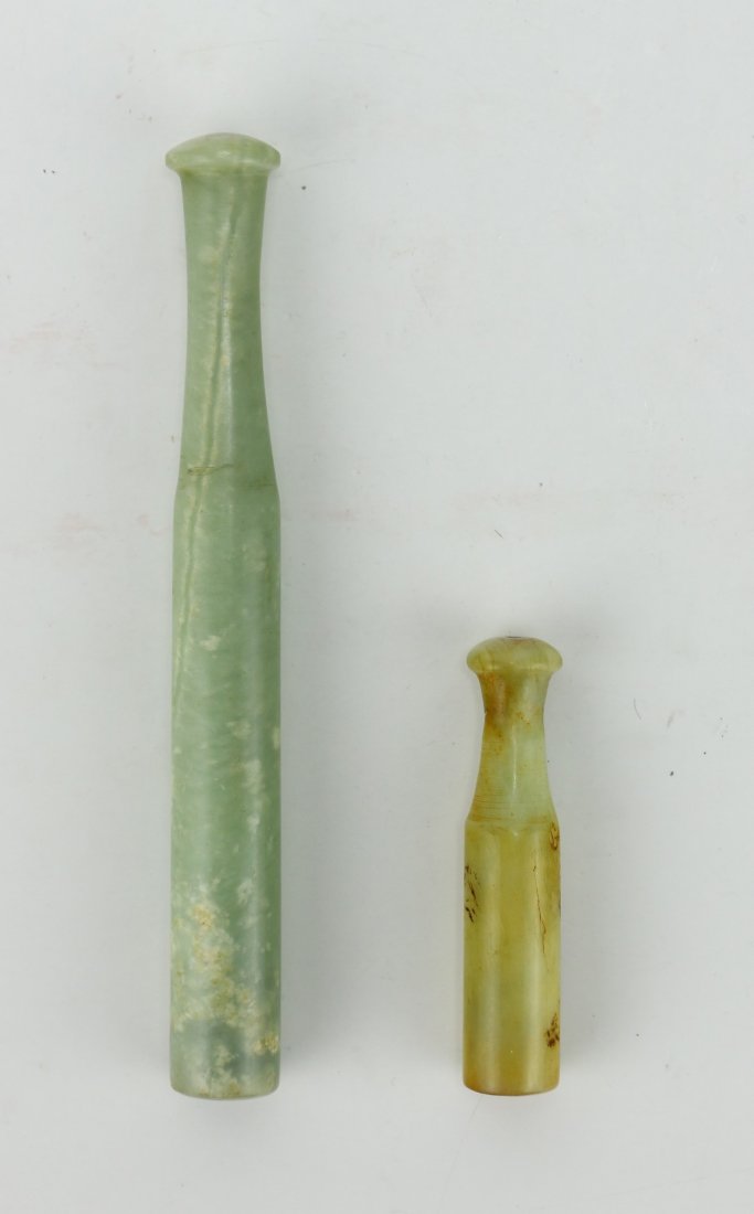 Two (2) Chinese Antique Jade Carved Tobacco Pipes (1 of 1)