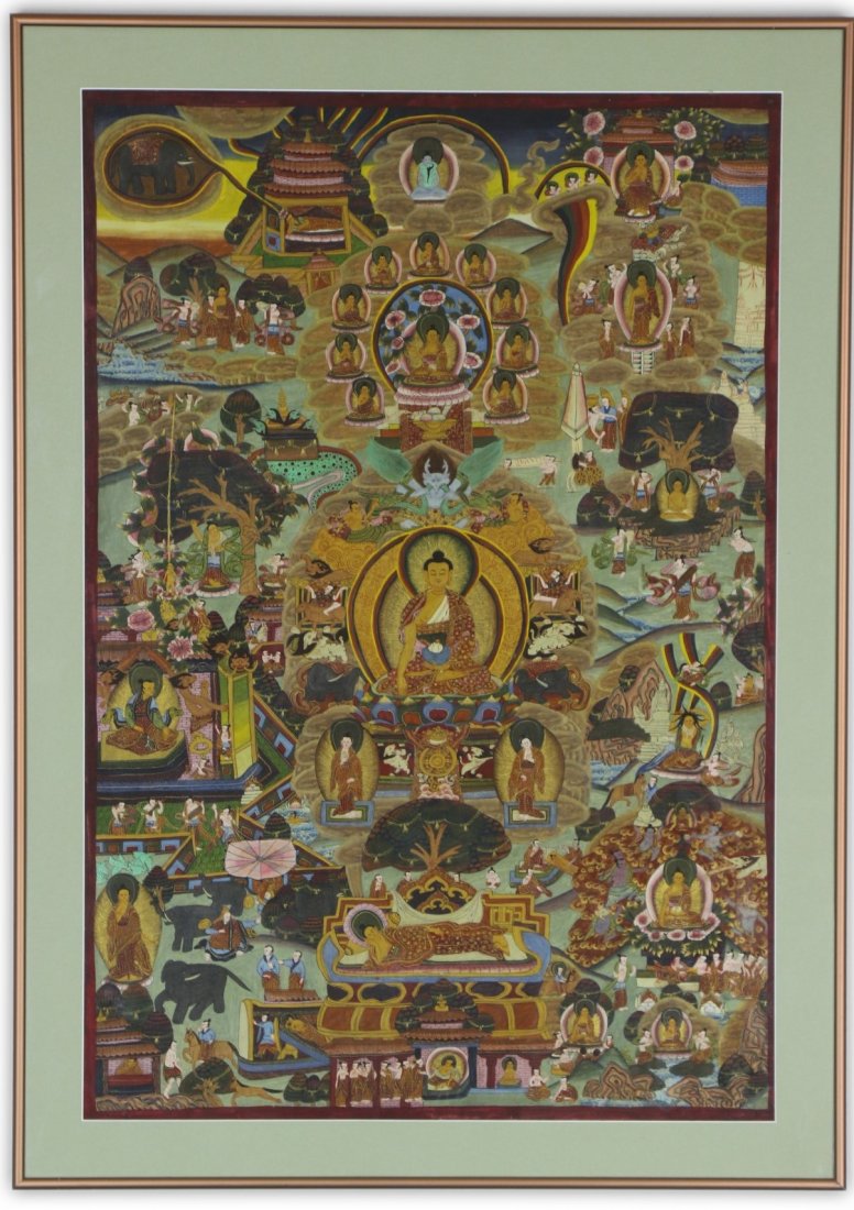 A Framed Tibetan Paper Painting Thangka (1 of 2)