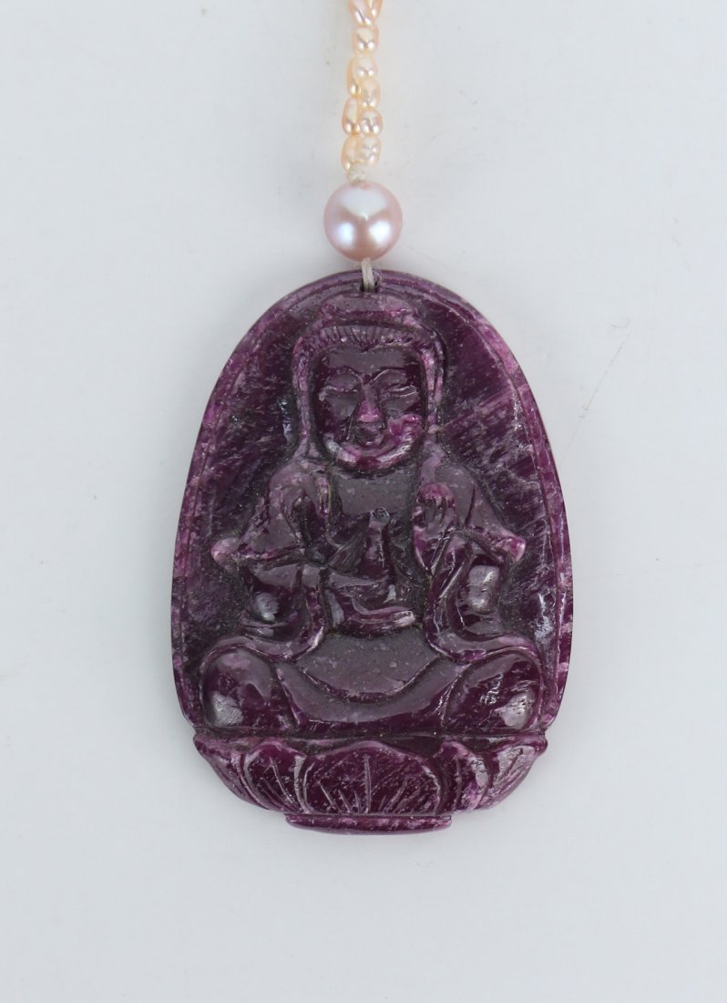 A Chinese Antique Carved Matrix Ruby Pendant (1 of 3)