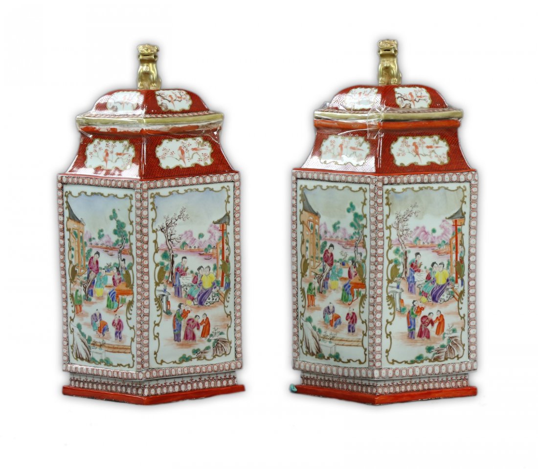 Pair Big Chinese Famille Rose Porcelain Lidded Jars (1 of 3)
