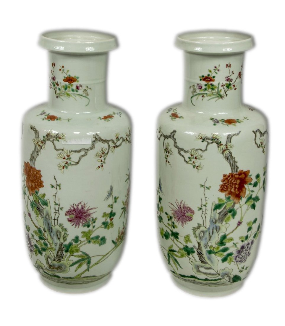 Pair Massive Chinese Famille Rose Porcelain Vases (1 of 5)