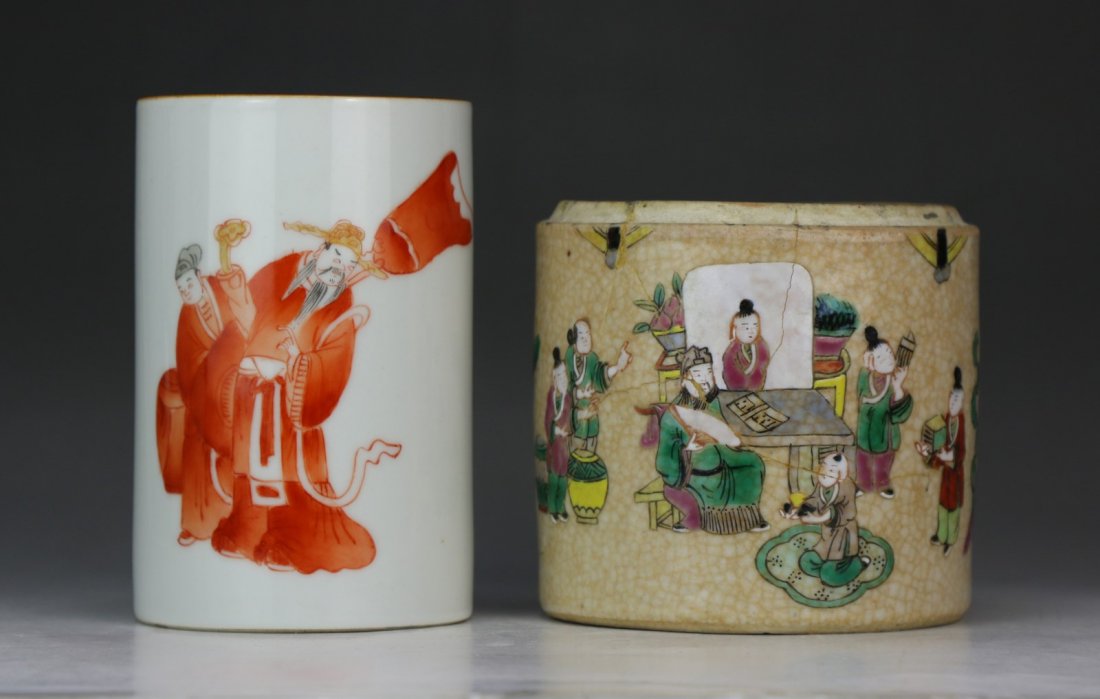 Two (2) Chinese Antique Porcelain Brush Pots (1 of 5)