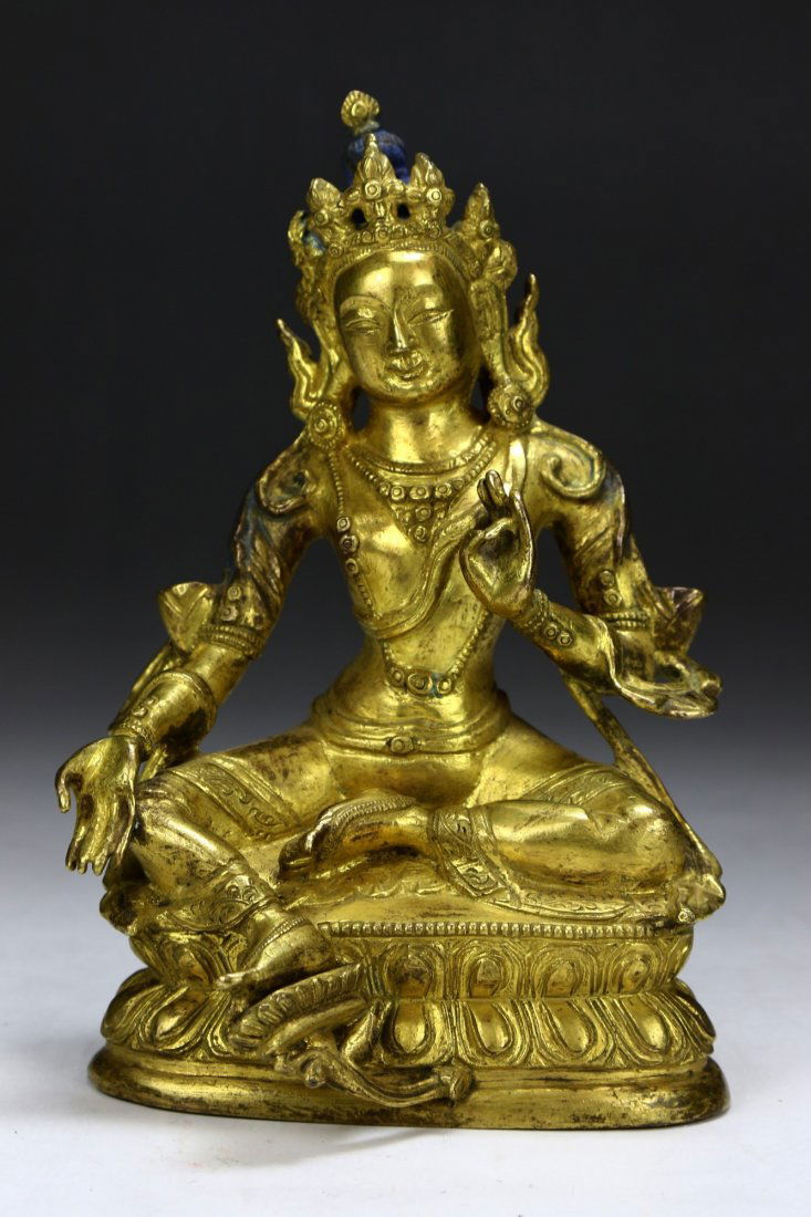 A Tibetan Antique Gilt Bronze Figure Of Green Tara (1 of 5)