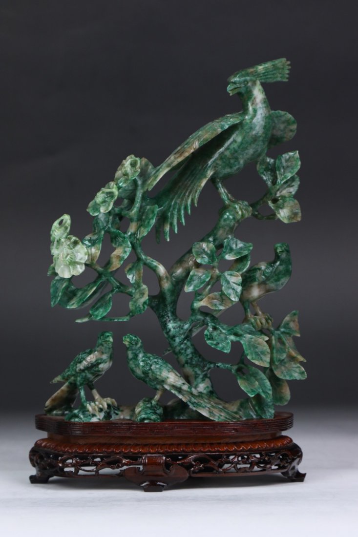A Chinese Antique Jadeite Or Jade Carved Bird Group (1 of 6)