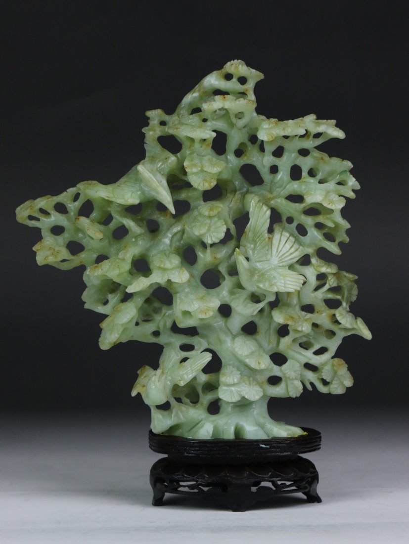A Chinese Antique Serpentine Jade Bird Group (1 of 4)