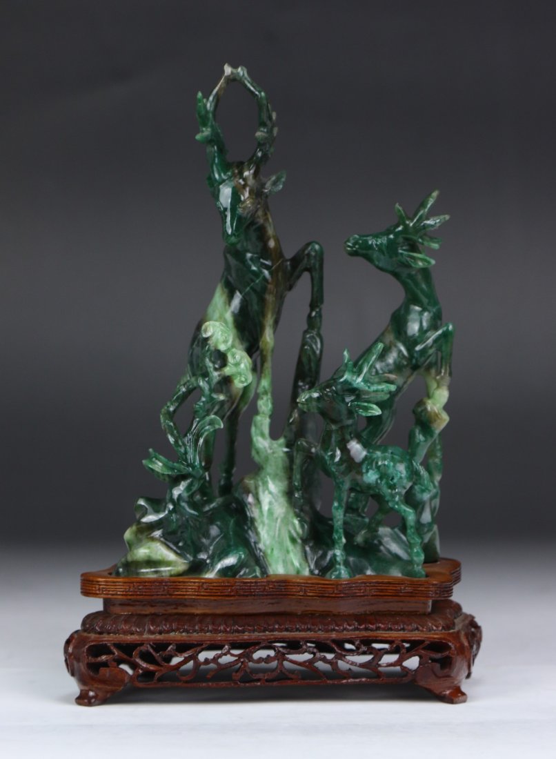 A Chinese Nanyang Jade Carved Deer Group (1 of 4)