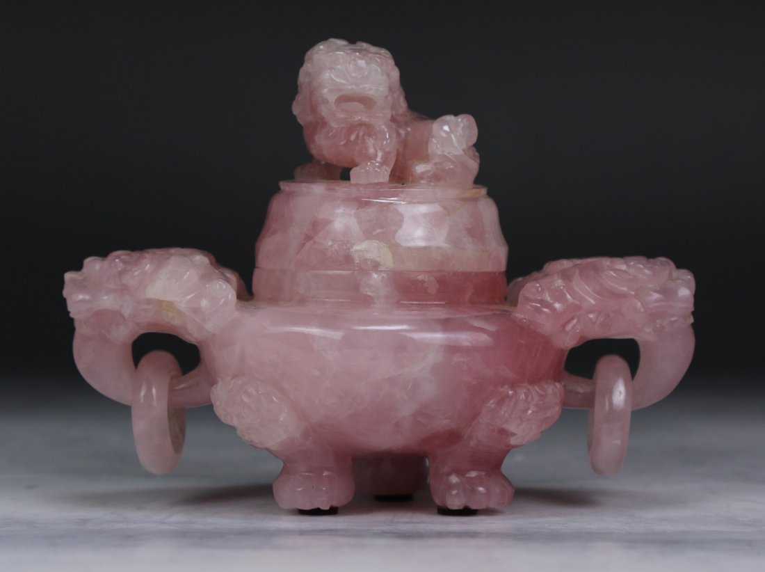 A Chinese Rose Quartz Carved Censer (1 of 4)