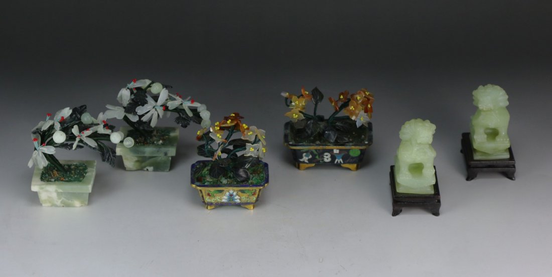 Six (6) Jade/Stone Carved Bonsai & Lions (1 of 2)