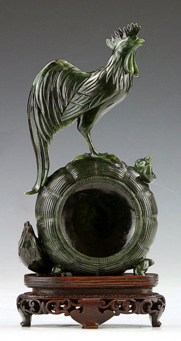 A Chinese Carved Spinach Jade Vase (1 of 2)