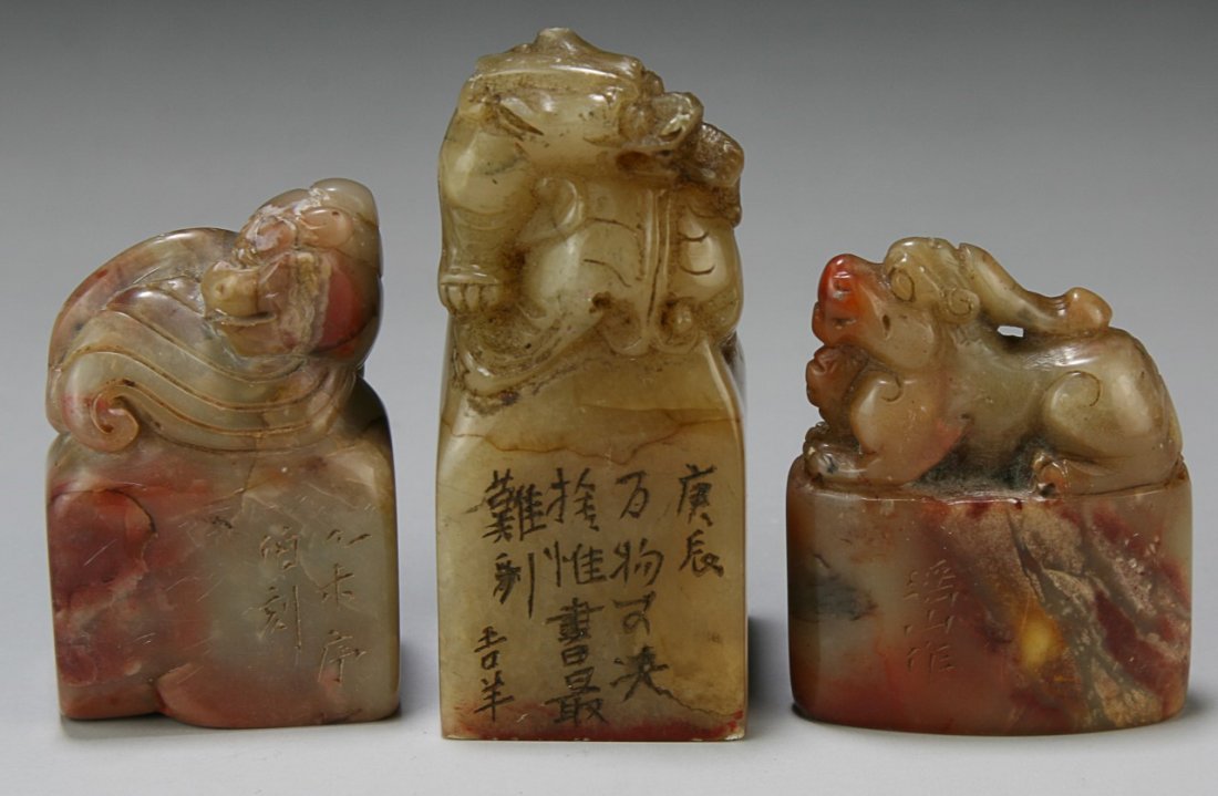 Three (3) Chinese Soapstone Carved Seals: Three (3) Chinese Soapstone Carved Seals; Size: H: 2-1/2" (biggest)