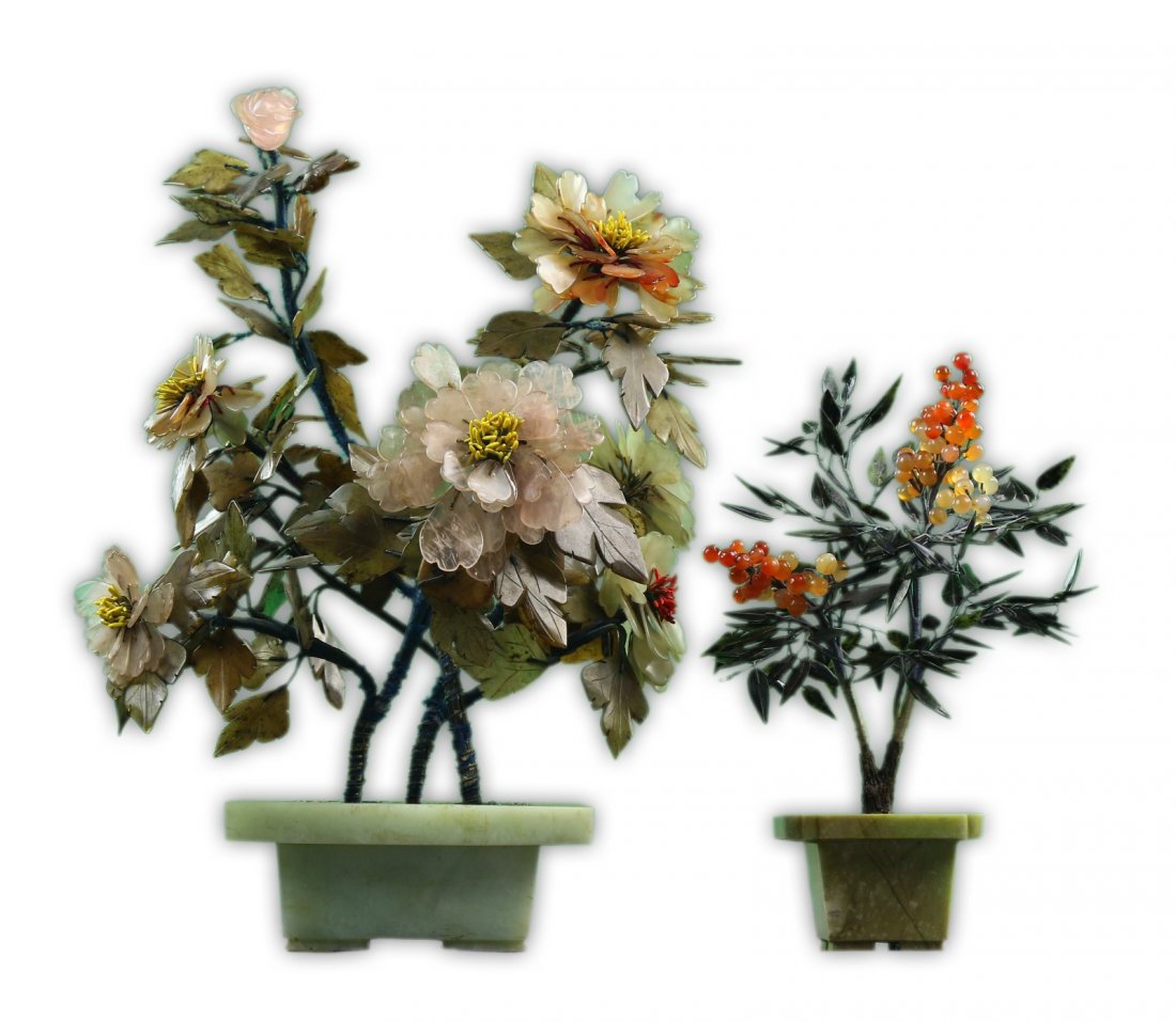 Two (2) Agate & Precious Stone Carved Bonsai (1 of 3)