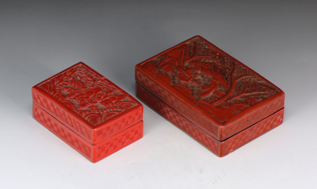 Two (2) Chinese Red Cinnabar Lacquer Boxes (1 of 3)