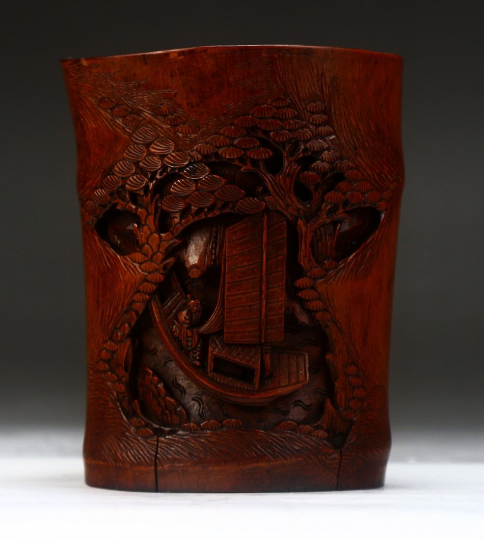 A Chinese Antique Bamboo Carved Brush Pot (1 of 3)