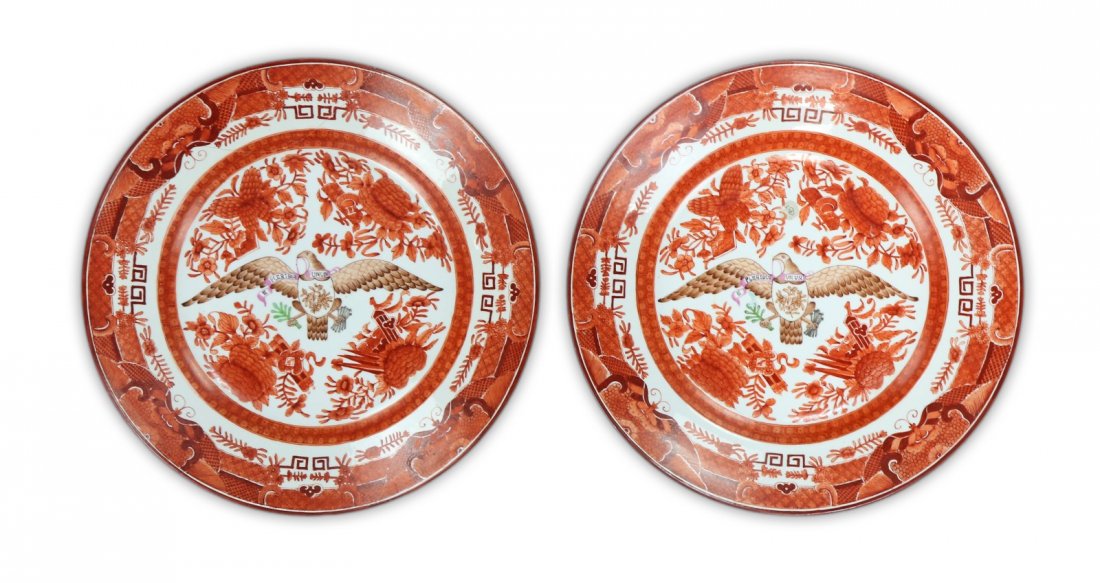 Pair Big Chinese Antique Iron Red Porcelain Plates (1 of 2)