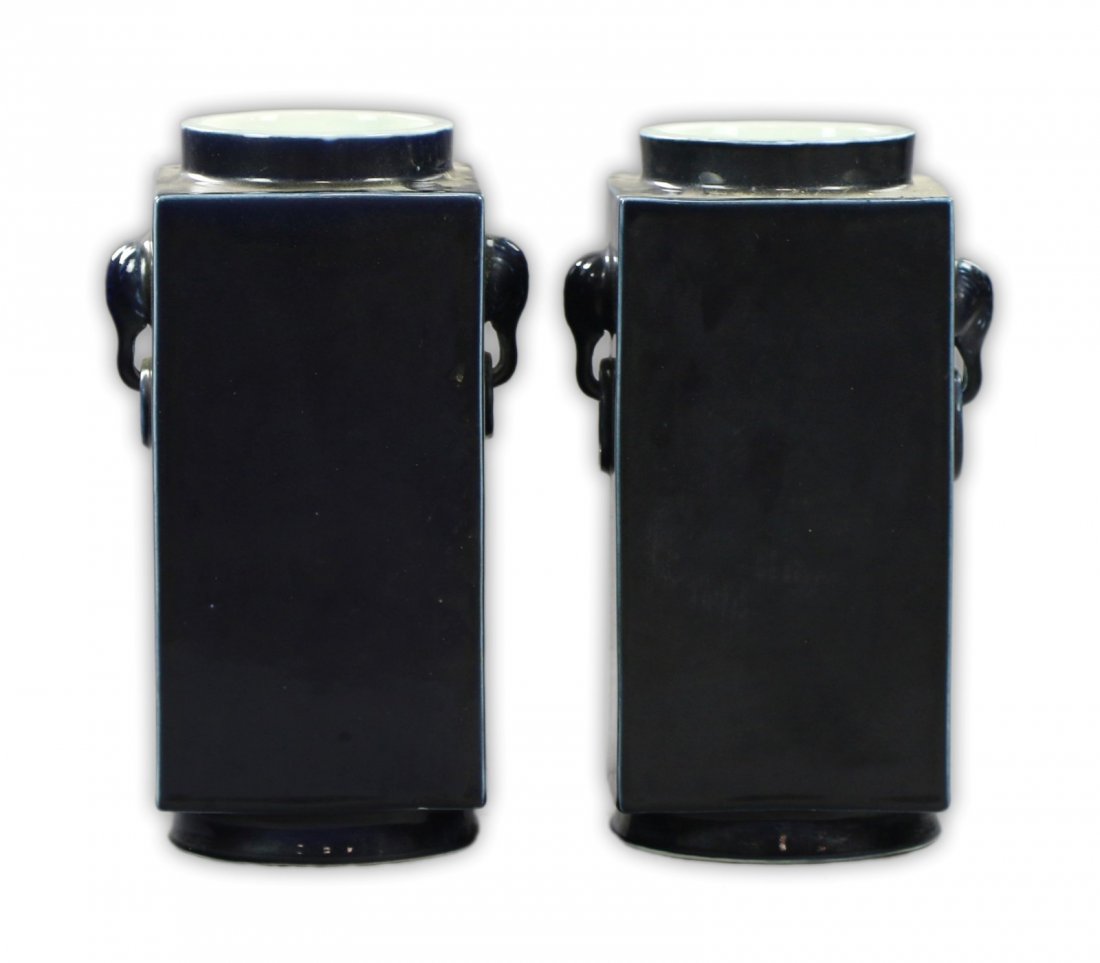 Pair Big Chinese Blue Glazed Porcelain Cong Vases (1 of 5)