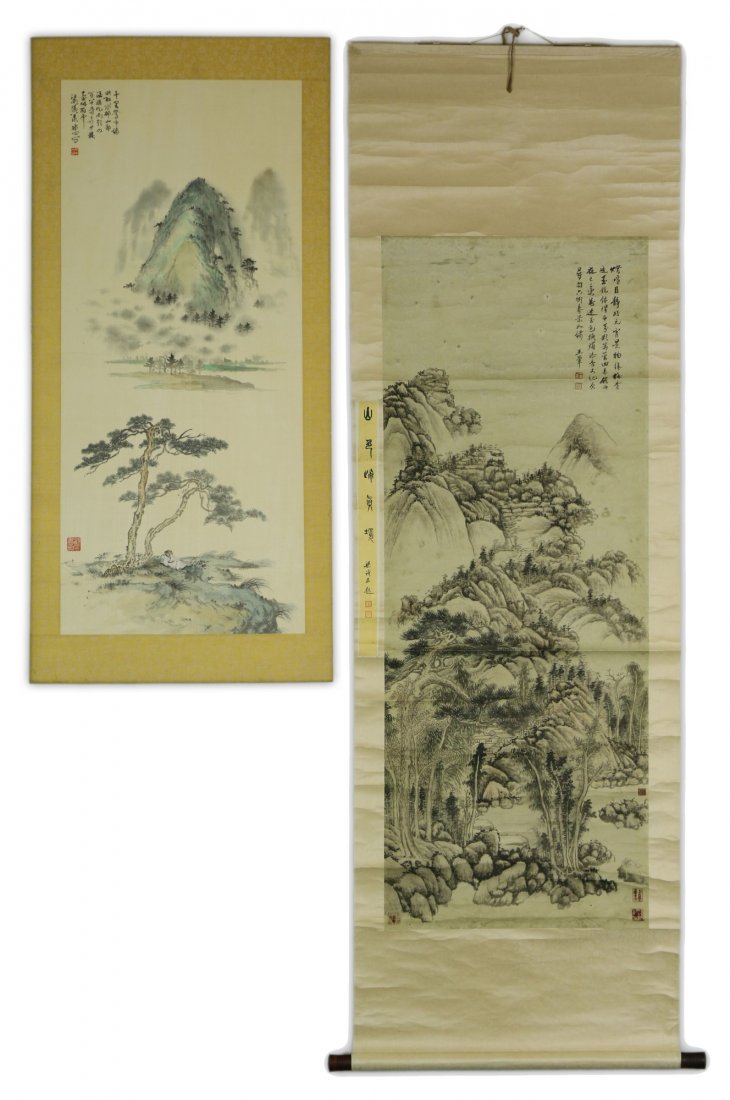 Two (2) Chinese Paper Painting Hanging Scrolls (1 of 6)