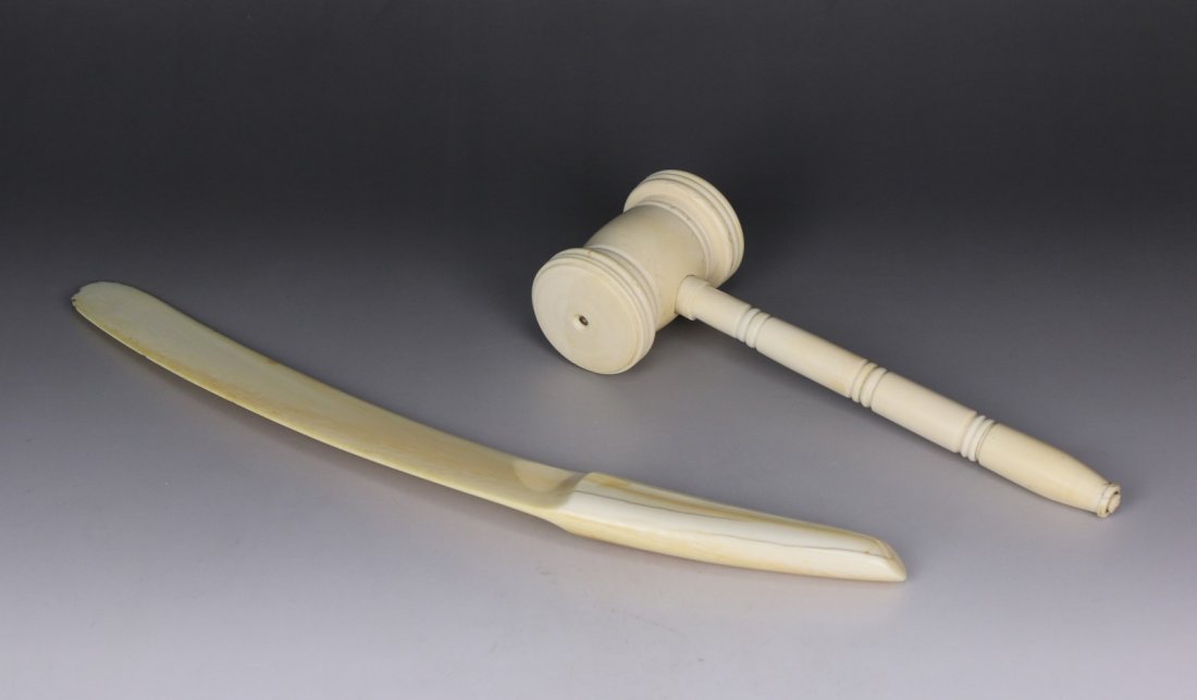 Two (2) Antique Ivory Carved Hammer & Sickle (1 of 5)