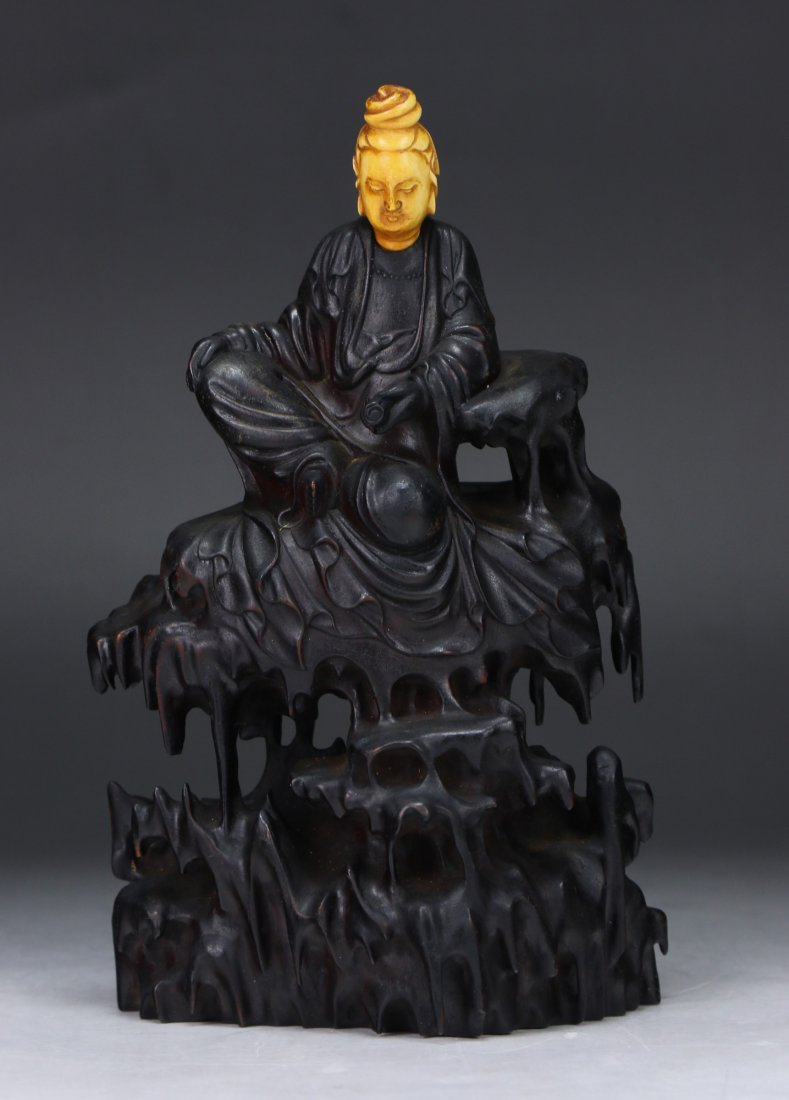 A Chinese Antique Ivory & Wood Carved Guanyin (1 of 4)
