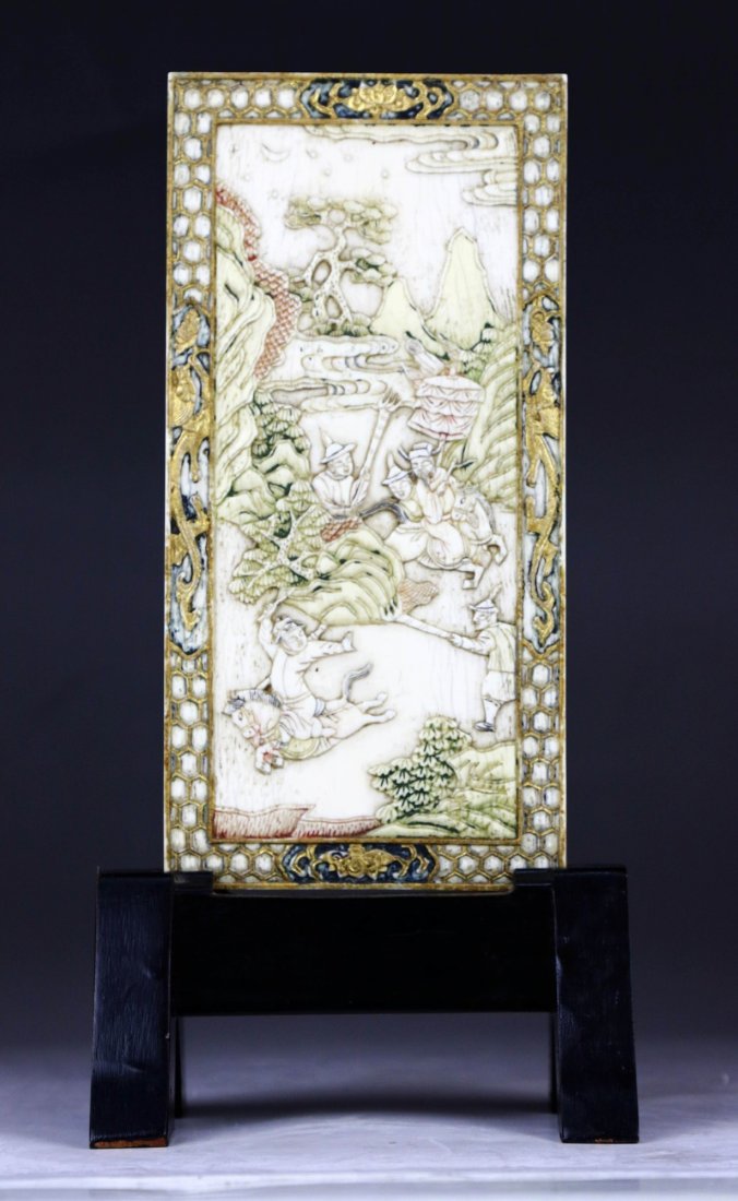 A Fine Chinese Antique Polychrome Ivory Carved Table (1 of 5)