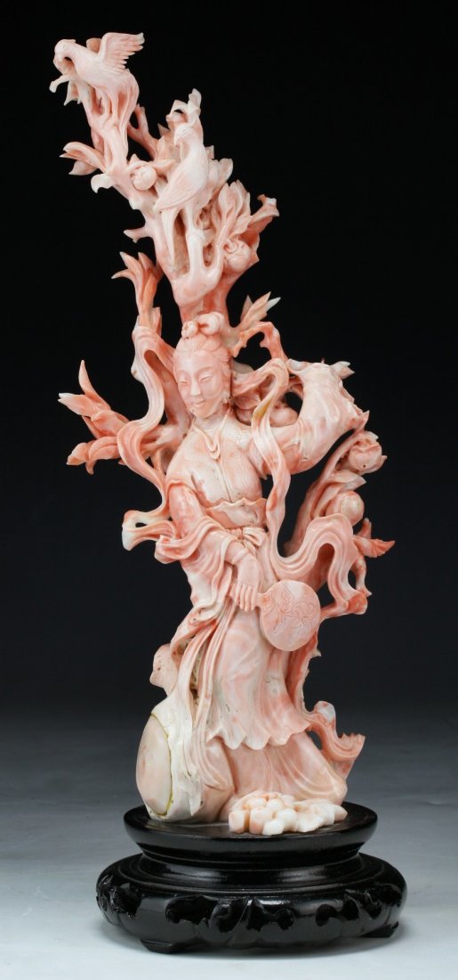 A Big Chinese Antique Pink Coral Carved Figure Group (1 of 5)