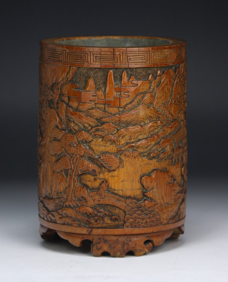 A Chinese Well Carved Antique Bamboo Carved Brush Pot (1 of 6)