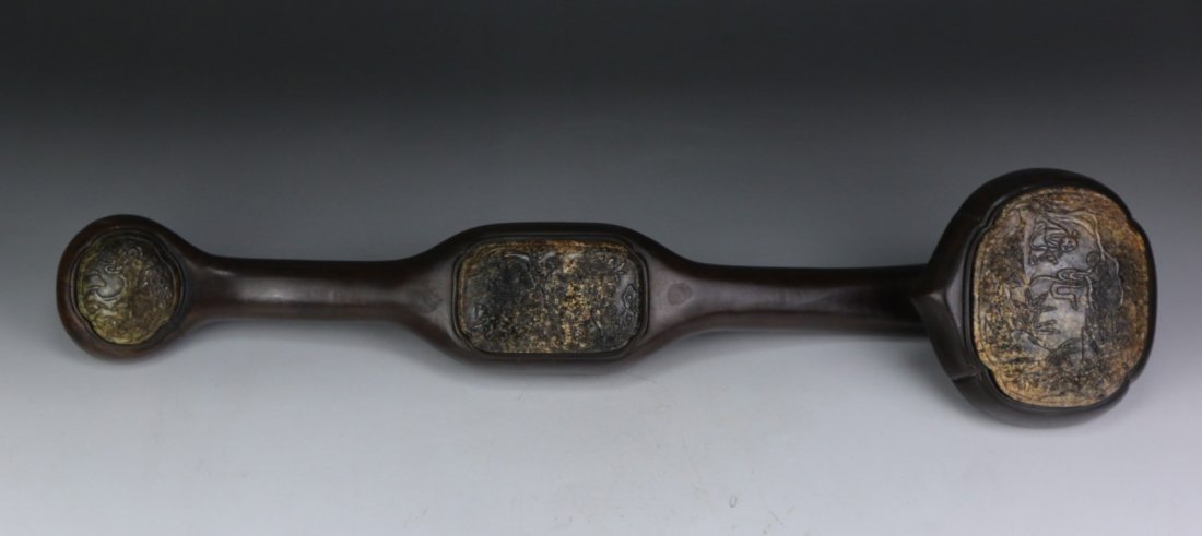 A Chinese Antique Soapstone-Inset Wood Carved Ruyi (1 of 5)