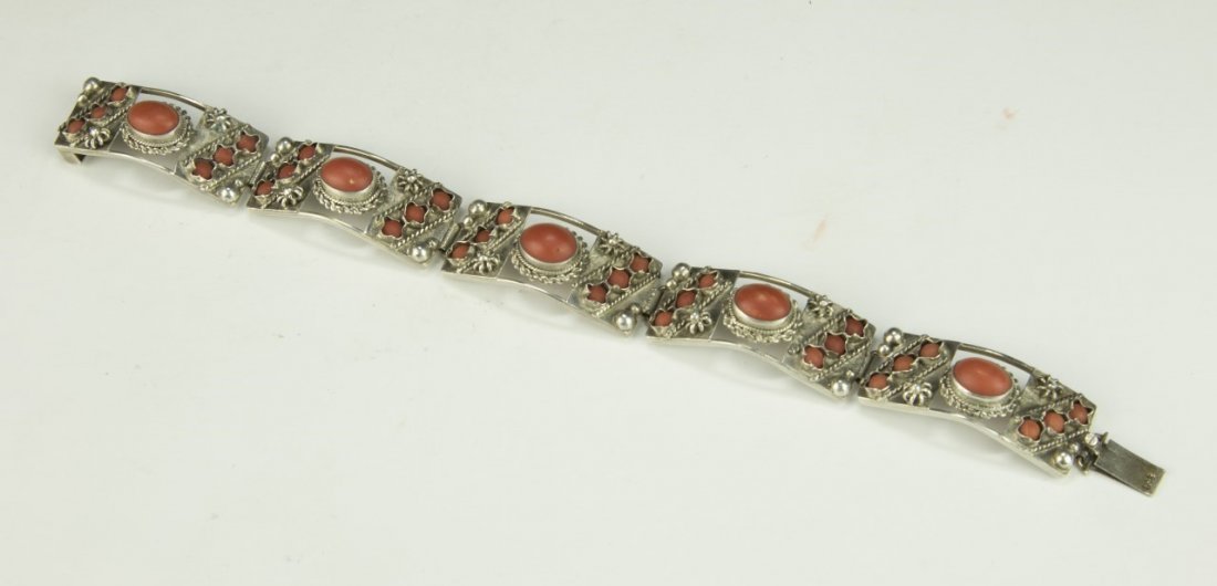 A Chinese Coral & Silver Filigree Bracelet (1 of 3)