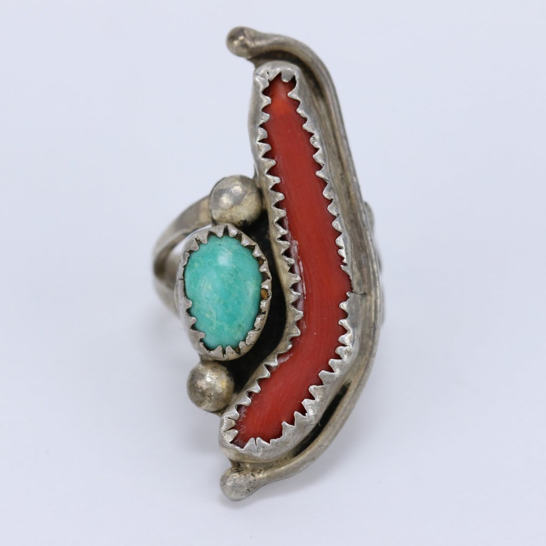 An Antique Coral & Turquoise Silver Ring (1 of 5)