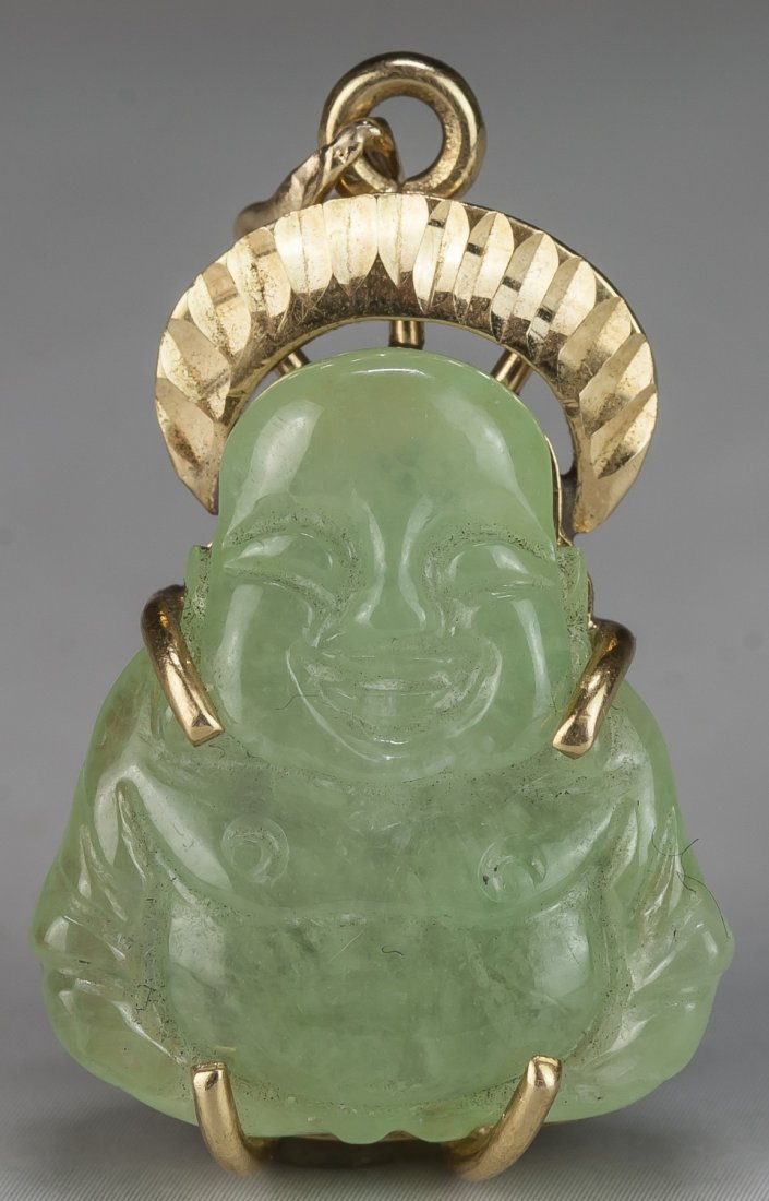 A Jadeite Carved Buddha Pendant, 18K Gold (1 of 3)