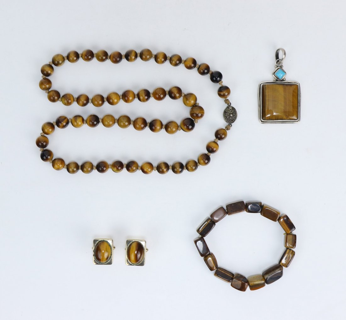 Four (4) Tigereye Necklace, Cufflinks, Bracelet, & (1 of 1)