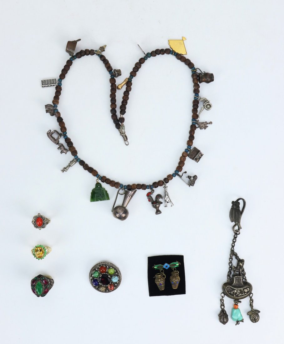 Seven (7) Mixed Precious Stone Silver Necklace, Rings, (1 of 2)