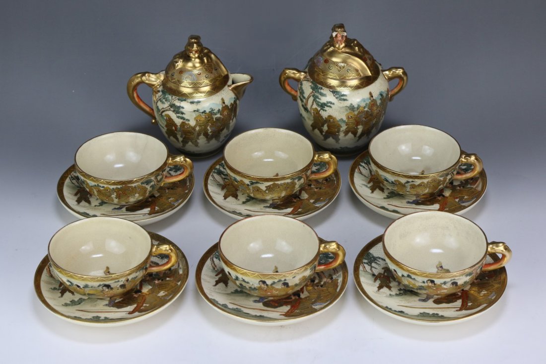 Eight (8) Japanese Antique Satsuma Porcelain Tea Set (1 of 1)