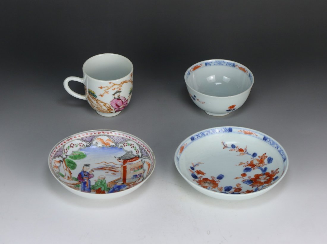 Four (4) Chinese Export Porcelain Cups & Saucers (1 of 1)