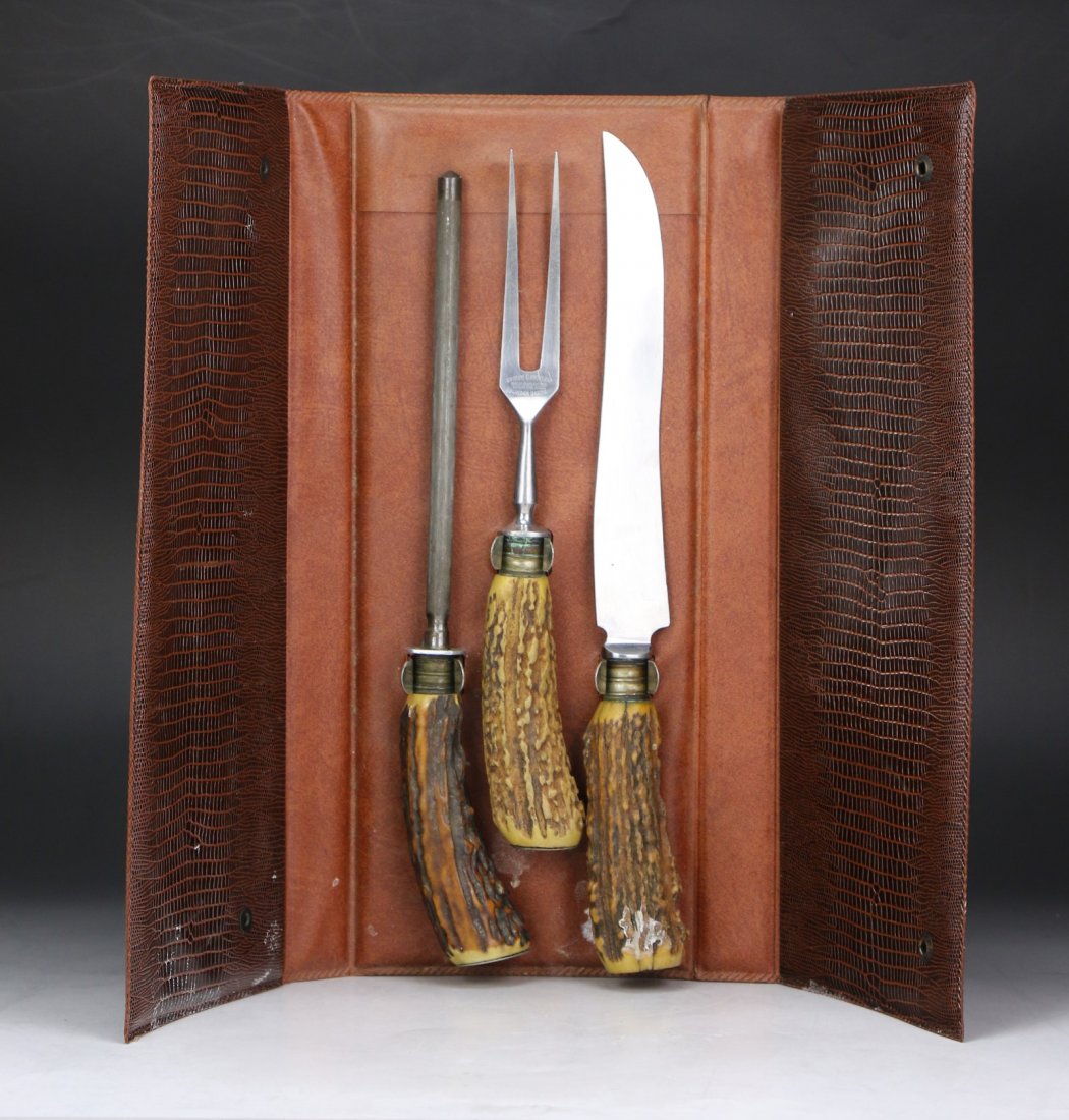 Three (3) Antler Knife & Fork Set With Case (1 of 3)