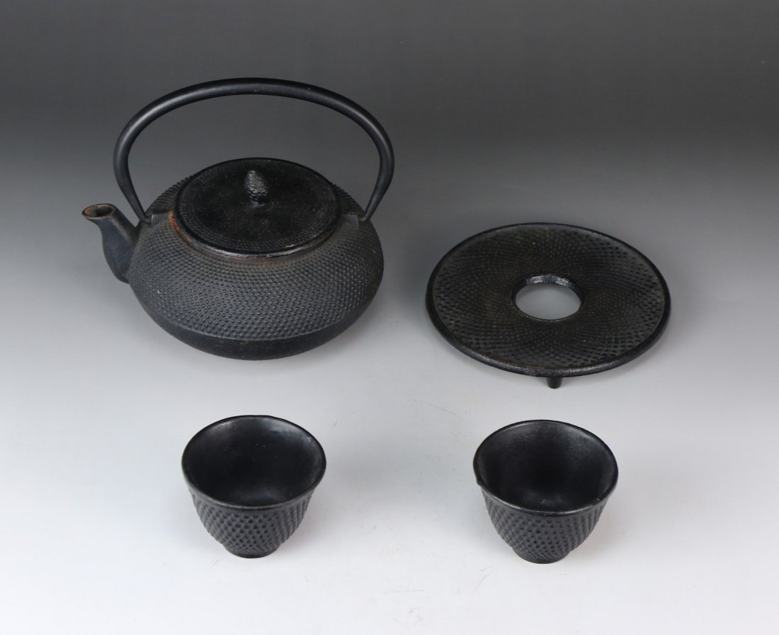 Four (4) Japanese Antique Iron Teapot Set (1 of 1)