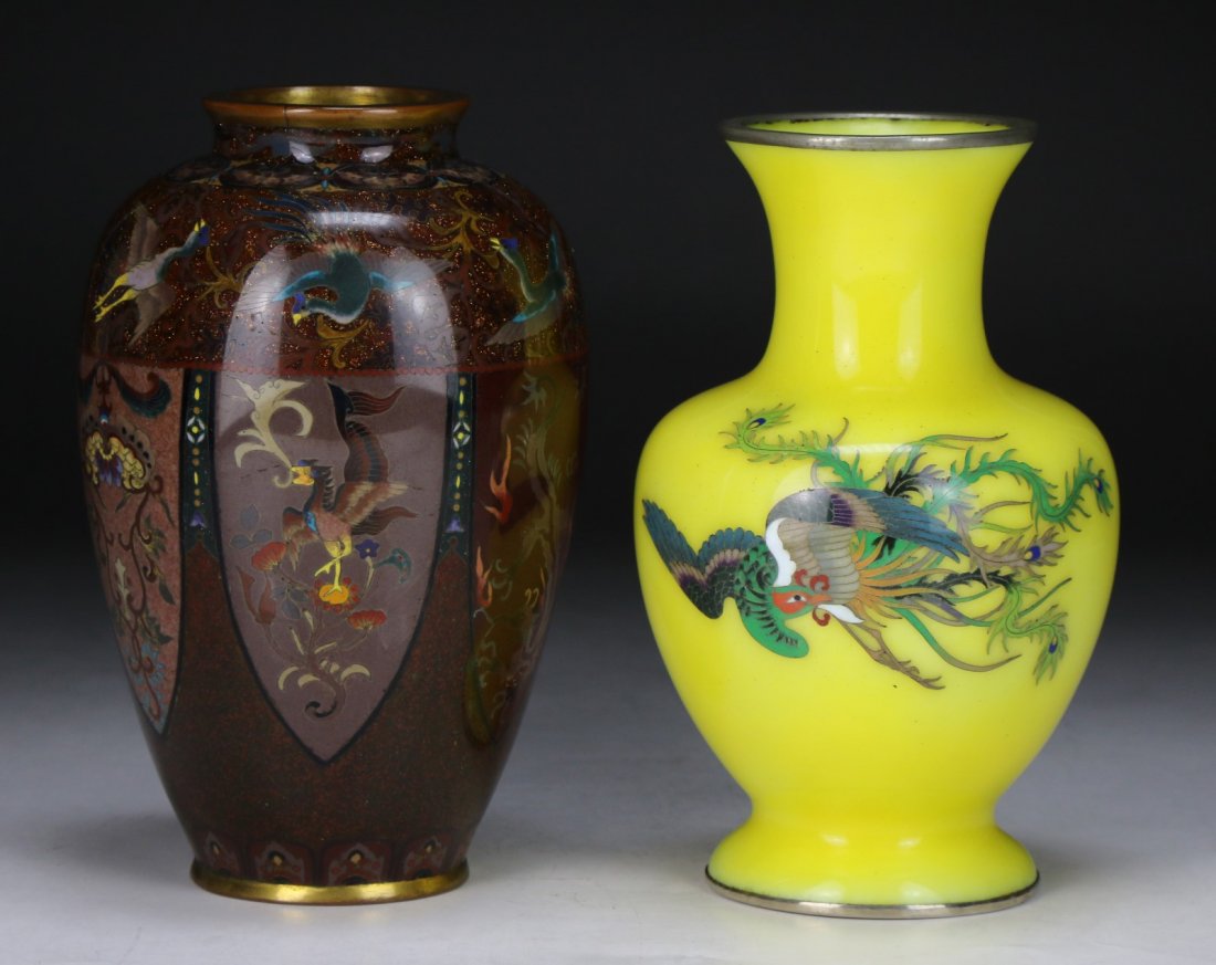 Two (2) Japanese Antique Cloisonne Vases (1 of 4)