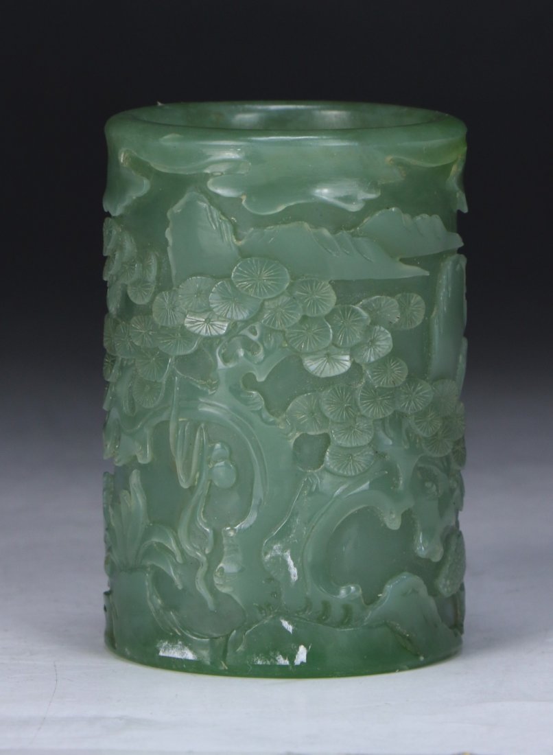A Chinese Antique Jade Carved Brush Pot (1 of 4)