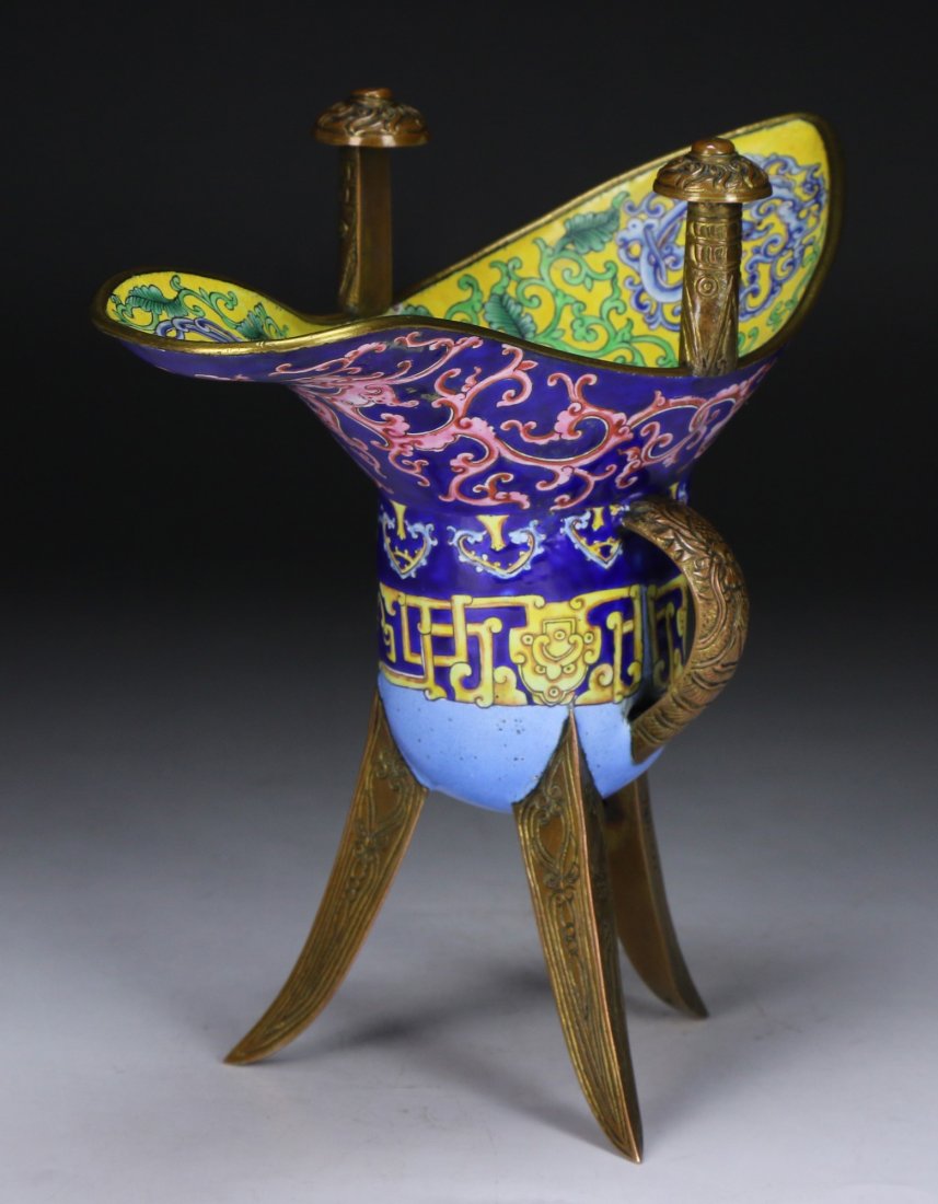 A Chinese Antique Cloisonne On Bronze Jue Cup (1 of 4)
