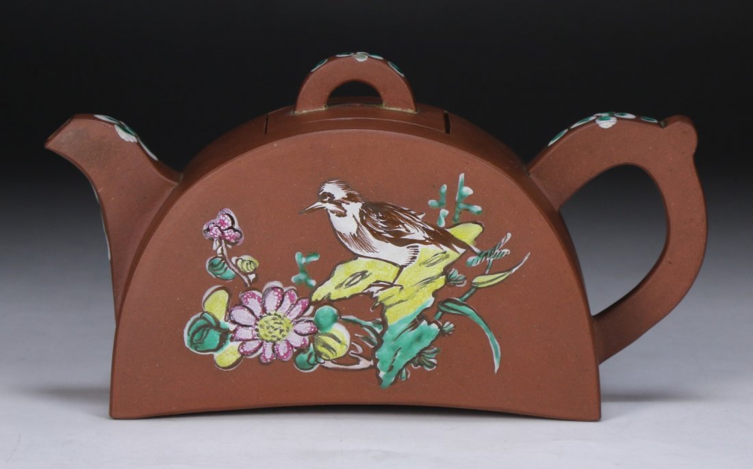 A Chinese Antique Polychrome Zisha Teapot (1 of 6)
