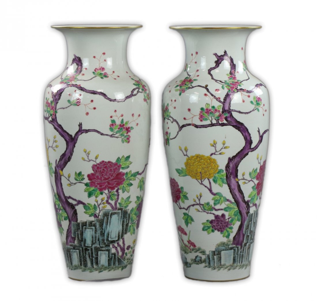 Pair Massive Chinese Famille Rose Porcelain Vases (1 of 2)