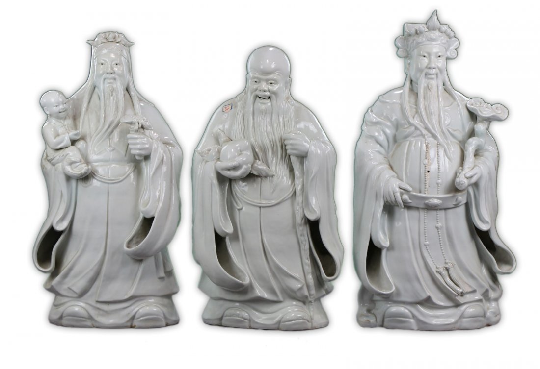 Three (3) Massive Chinese White Glazed Porcelain Fu Lu (1 of 3)
